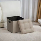SONGMICS Pouf Contenitore Pieghevole da 38 cm, Poggiapiedi Cubo, Tavolino da Salotto con Maniglie a Foro, Similpelle