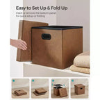 SONGMICS Pouf Contenitore Pieghevole da 38 cm, Poggiapiedi Cubo, Tavolino da Salotto con Maniglie a Foro, Similpelle