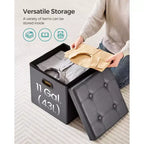 SONGMICS Pouf Contenitore Pieghevole da 38 cm, Poggiapiedi Cubo, Tavolino da Salotto con Maniglie a Foro, Similpelle