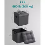 SONGMICS Pouf Contenitore Pieghevole da 38 cm, Poggiapiedi Cubo, Tavolino da Salotto con Maniglie a Foro, Similpelle