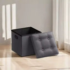 SONGMICS Pouf Contenitore Pieghevole da 38 cm, Poggiapiedi Cubo, Tavolino da Salotto con Maniglie a Foro, Similpelle