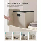 SONGMICS Pouf Contenitore Pieghevole da 38 cm, Poggiapiedi Cubo, Tavolino da Salotto con Maniglie a Foro, Similpelle