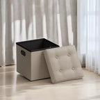 SONGMICS Pouf Contenitore Pieghevole da 38 cm, Poggiapiedi Cubo, Tavolino da Salotto con Maniglie a Foro, Similpelle