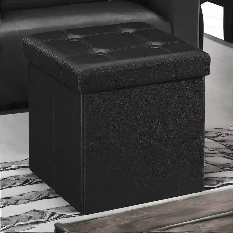 SONGMICS Pouf Contenitore Pieghevole da 38 cm, Poggiapiedi Cubo, Tavolino da Salotto con Maniglie a Foro, Similpelle