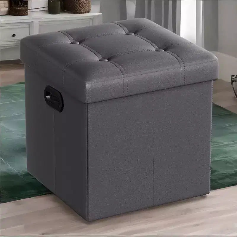 SONGMICS Pouf Contenitore Pieghevole da 38 cm, Poggiapiedi Cubo, Tavolino da Salotto con Maniglie a Foro, Similpelle