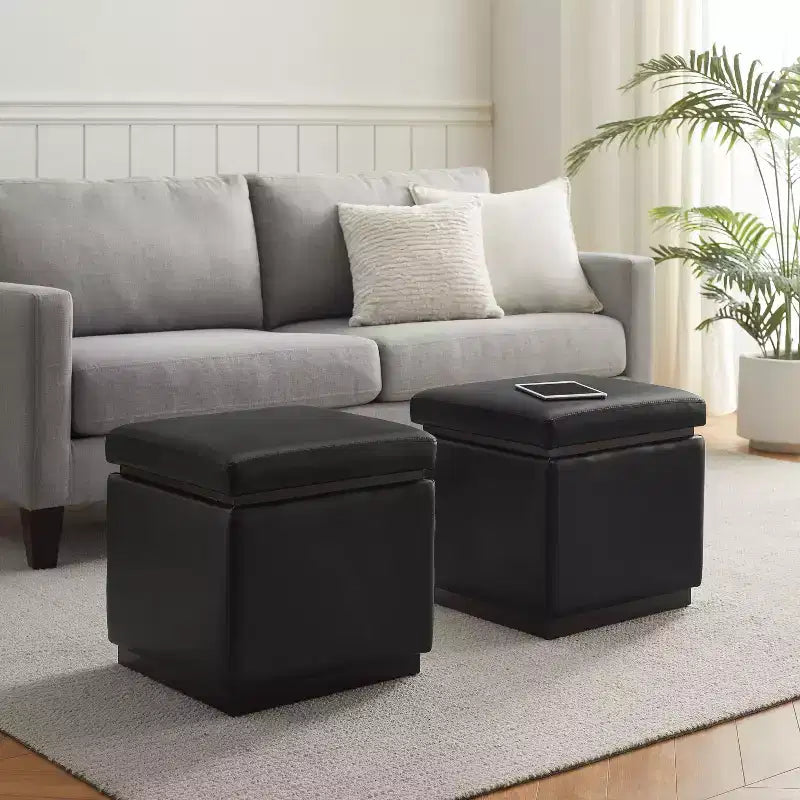 Pouf Contenitore Quadrato da 18", Similpelle, 90 kg, Imbottitura in Schiuma, Struttura in Legno, Nessun Montaggio