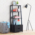 Libreria a Scala a 4 Livelli con 2 Cassetti, Anti-Ribaltamento, MDF, 10 kg/Ripiano, Bianco & Naturale o Nero
