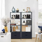 Libreria a Scala a 4 Livelli con 2 Cassetti, Anti-Ribaltamento, MDF, 10 kg/Ripiano, Bianco & Naturale o Nero