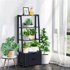 Libreria a Scala a 4 Livelli con 2 Cassetti, Anti-Ribaltamento, MDF, 10 kg/Ripiano, Bianco & Naturale o Nero
