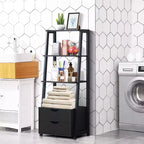 Libreria a Scala a 4 Livelli con 2 Cassetti, Anti-Ribaltamento, MDF, 10 kg/Ripiano, Bianco & Naturale o Nero