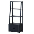 Libreria a Scala a 4 Livelli con 2 Cassetti, Anti-Ribaltamento, MDF, 10 kg/Ripiano, Bianco & Naturale o Nero