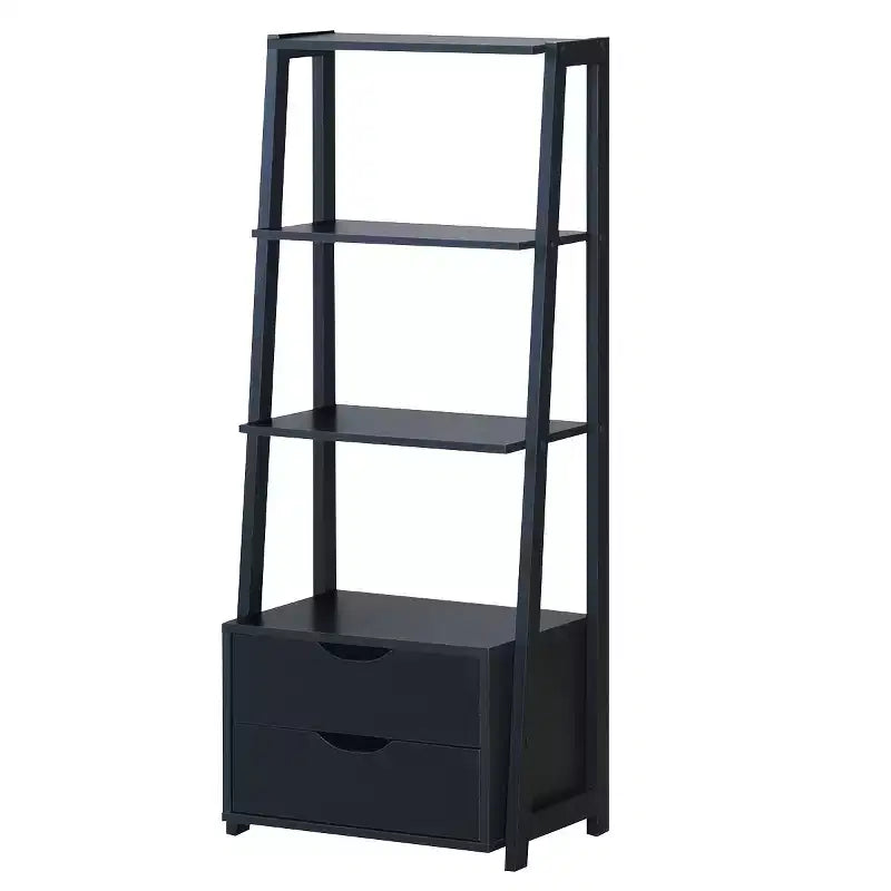 Libreria a Scala a 4 Livelli con 2 Cassetti, Anti-Ribaltamento, MDF, 10 kg/Ripiano, Bianco & Naturale o Nero