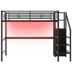 Letto a soppalco in metallo full-size con scrivania, scala portaoggetti e piccolo armadio ModernLuxe