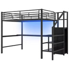 Letto a soppalco in metallo full-size con scrivania, scala portaoggetti e piccolo armadio ModernLuxe
