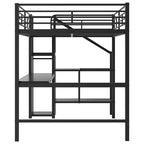 Letto a soppalco in metallo full-size con scrivania, scala portaoggetti e piccolo armadio ModernLuxe