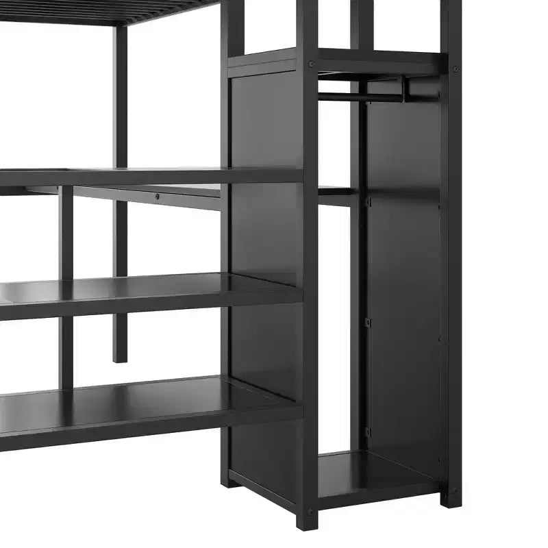 Letto a soppalco in metallo full-size con scrivania, scala portaoggetti e piccolo armadio ModernLuxe