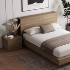 Set camera da letto matrimoniale 3 pezzi, letto a piattaforma + testiera + comodino, senza base a molle, 1 anno di garanzia