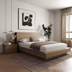 Set camera da letto matrimoniale 3 pezzi, letto a piattaforma + testiera + comodino, senza base a molle, 1 anno di garanzia