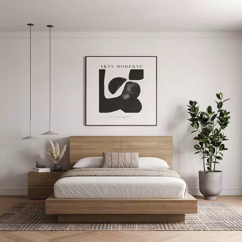 Set camera da letto matrimoniale 3 pezzi, letto a piattaforma + testiera + comodino, senza base a molle, 1 anno di garanzia
