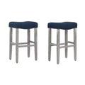 WestinTrends 29 Upholstered Saddle Seat Bar Stool (Set of 2), Antique Gray/Navy Blue
