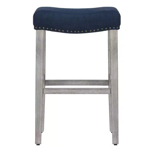 Sgabello da bar imbottito con sedile a sella da 29" - Set di 2 grigio antico/blu navy