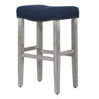 Sgabello da bar imbottito con sedile a sella da 29" - Set di 2 grigio antico/blu navy