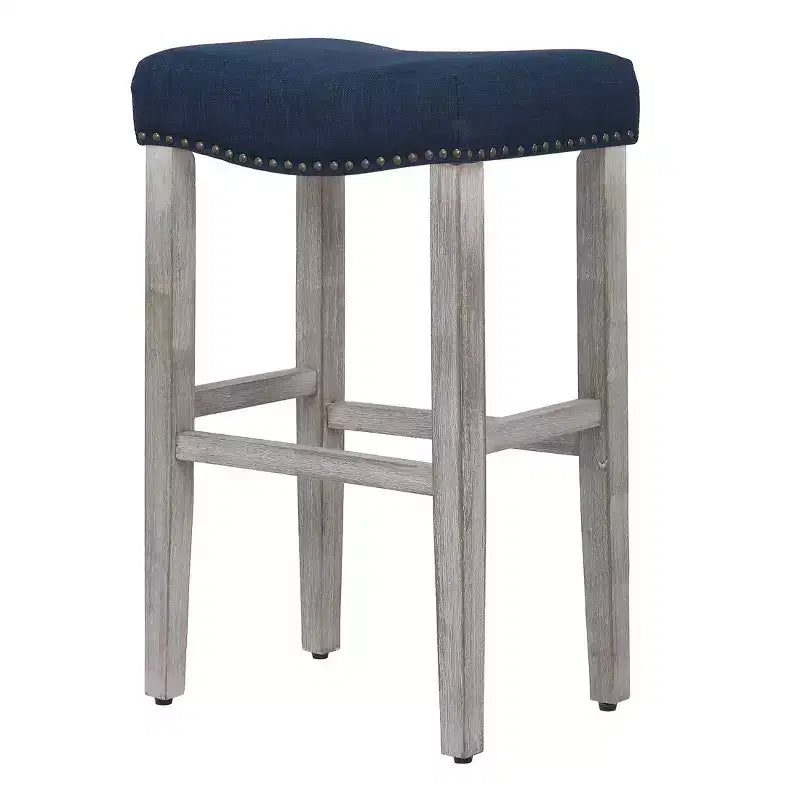Sgabello da bar imbottito con sedile a sella da 29" - Set di 2 grigio antico/blu navy