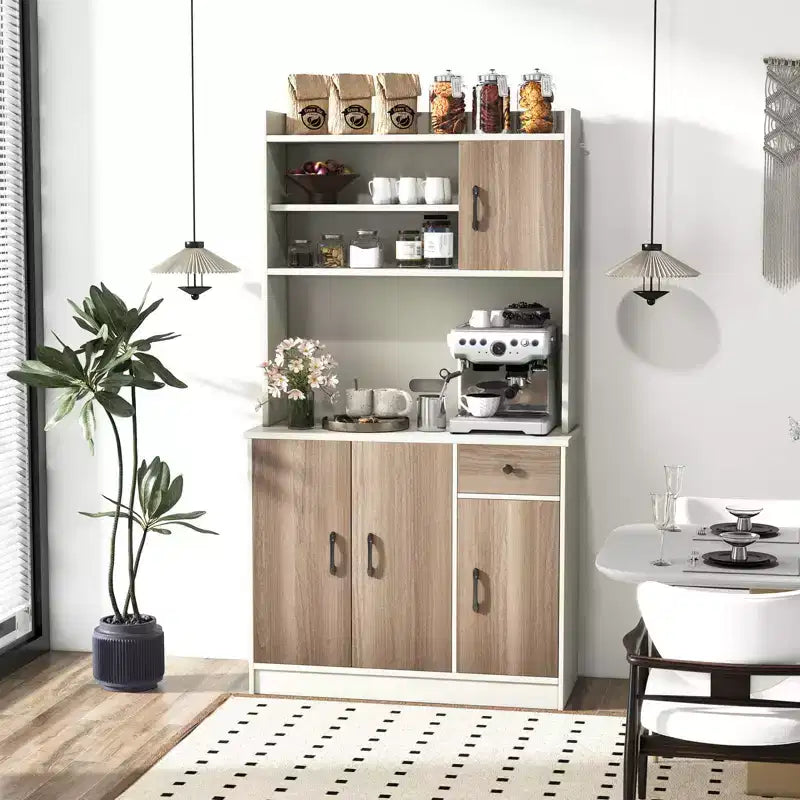 Dispensa da Cucina 71" con Credenza, 4 Ante, 1 Cassetto, 10 Ripiani, MDF, Antiribaltamento, Bianco