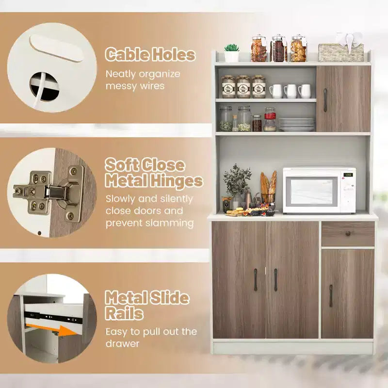 Dispensa da Cucina 71" con Credenza, 4 Ante, 1 Cassetto, 10 Ripiani, MDF, Antiribaltamento, Bianco