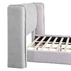 Letto Queen con piattaforma imbottita Bouclé, testiera Wingback, 227 kg, struttura in legno, senza box spring