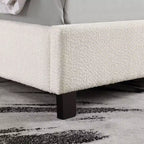 Letto Queen con piattaforma imbottita Bouclé, testiera Wingback, 227 kg, struttura in legno, senza box spring