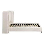 Letto Queen con piattaforma imbottita Bouclé, testiera Wingback, 227 kg, struttura in legno, senza box spring