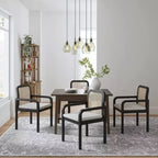 Sedia da pranzo moderna in rattan con cuscino rimovibile, struttura in legno di gomma, set da 2