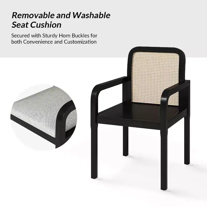 Sedia da pranzo moderna in rattan con cuscino rimovibile, struttura in legno di gomma, set da 2