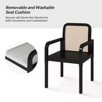 Sedia da pranzo moderna in rattan con cuscino rimovibile, struttura in legno di gomma, set da 2
