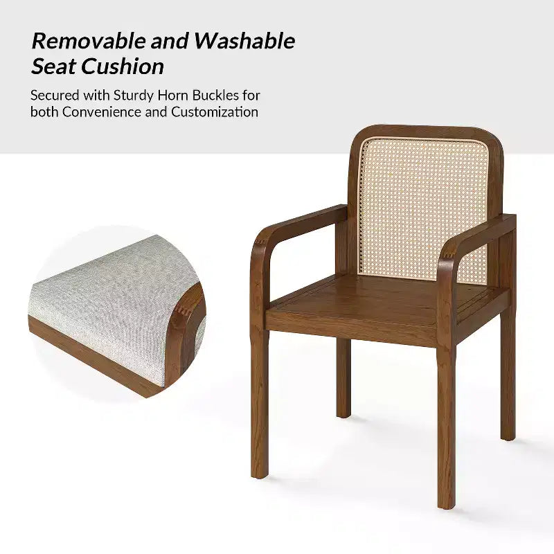 Sedia da pranzo moderna in rattan con cuscino rimovibile, struttura in legno di gomma, set da 2