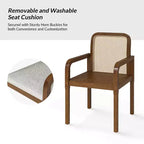Sedia da pranzo moderna in rattan con cuscino rimovibile, struttura in legno di gomma, set da 2