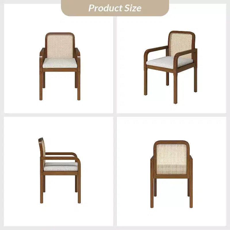 Sedia da pranzo moderna in rattan con cuscino rimovibile, struttura in legno di gomma, set da 2