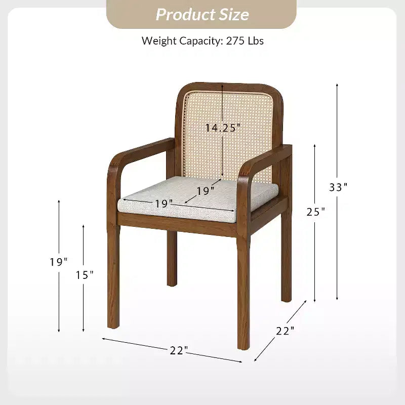 Sedia da pranzo moderna in rattan con cuscino rimovibile, struttura in legno di gomma, set da 2