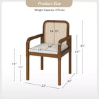 Sedia da pranzo moderna in rattan con cuscino rimovibile, struttura in legno di gomma, set da 2