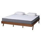 Struttura letto in legno Mid-Century Modern, Noce Rubberwood, doghe in legno, nessun box spring necessario