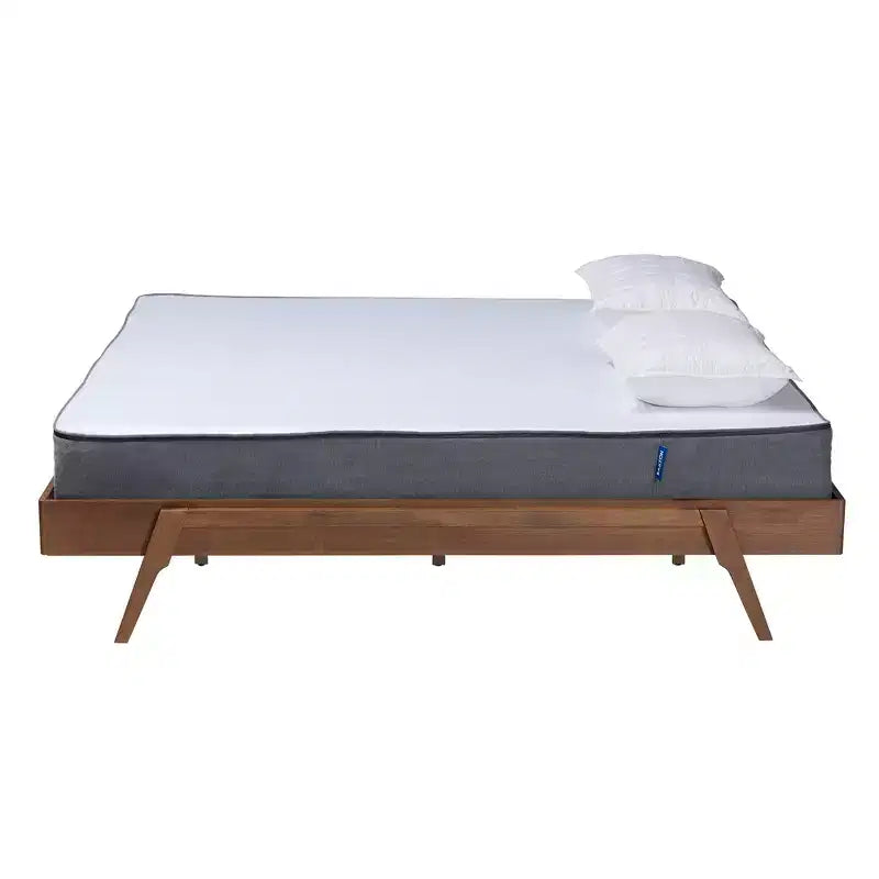 Struttura letto in legno Mid-Century Modern, Noce Rubberwood, doghe in legno, nessun box spring necessario