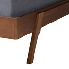 Struttura letto in legno Mid-Century Modern, Noce Rubberwood, doghe in legno, nessun box spring necessario