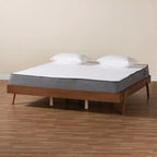Struttura letto in legno Mid-Century Modern, Noce Rubberwood, doghe in legno, nessun box spring necessario