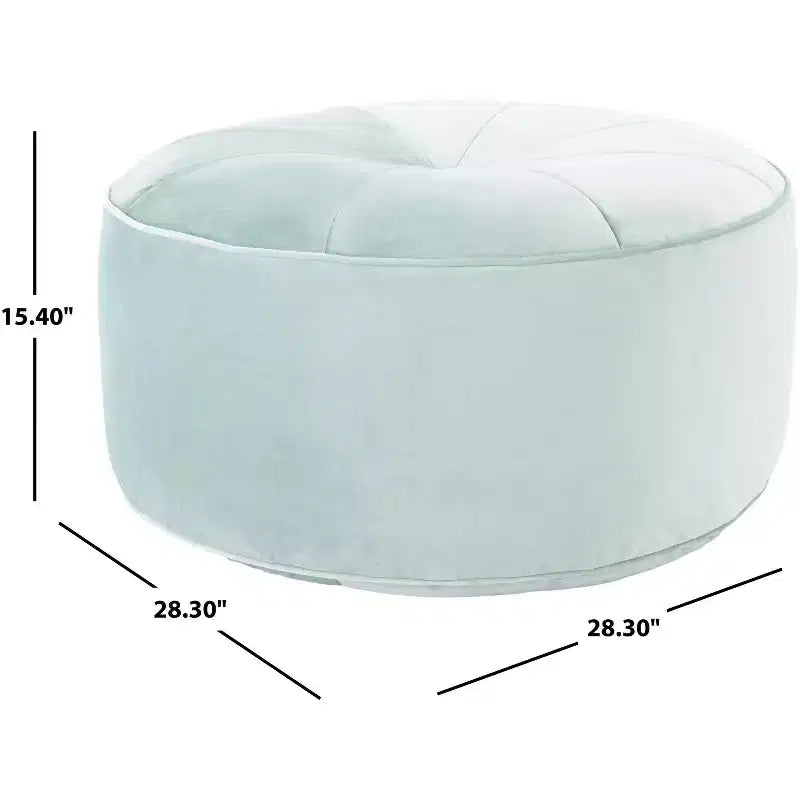 Pouf rotondo in velluto trapuntato, rosa cipria, struttura in legno, imbottitura in schiuma, 125 kg, 50 cm di diametro