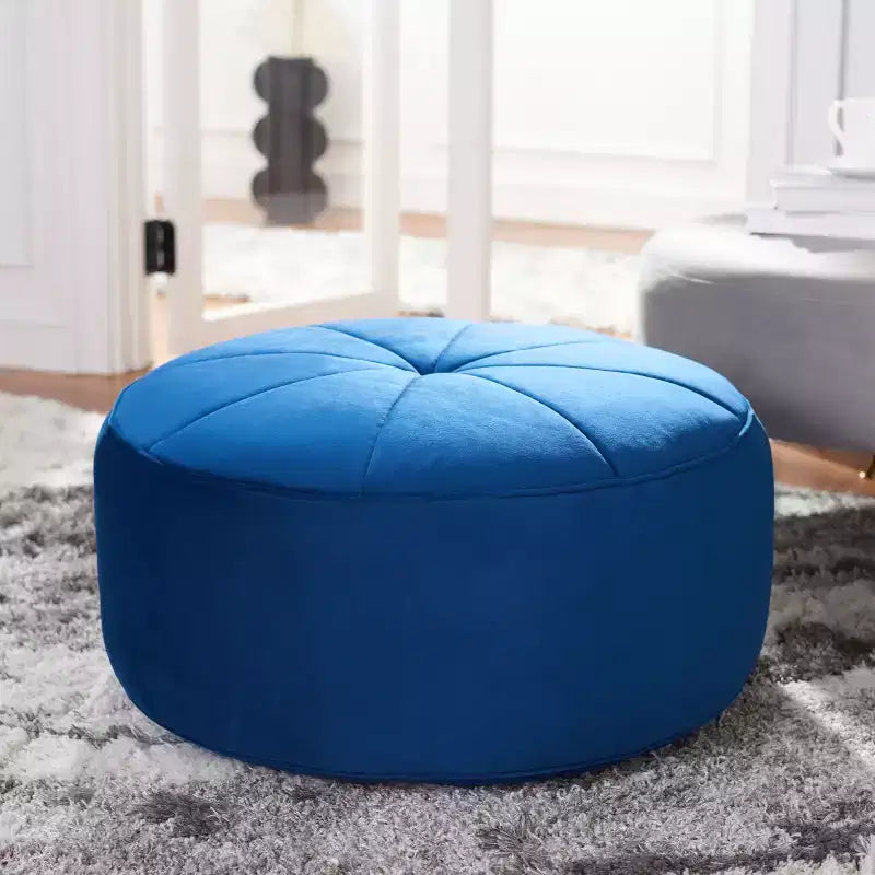 Pouf rotondo in velluto trapuntato, rosa cipria, struttura in legno, imbottitura in schiuma, 125 kg, 50 cm di diametro