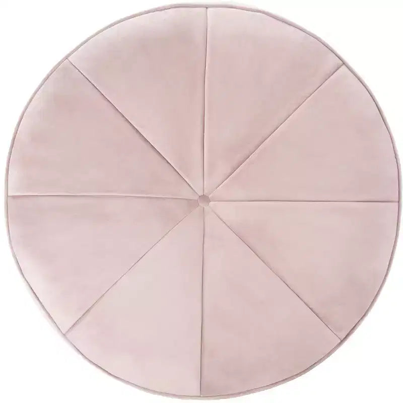 Pouf rotondo in velluto trapuntato, rosa cipria, struttura in legno, imbottitura in schiuma, 125 kg, 50 cm di diametro