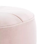 Pouf rotondo in velluto trapuntato, rosa cipria, struttura in legno, imbottitura in schiuma, 125 kg, 50 cm di diametro