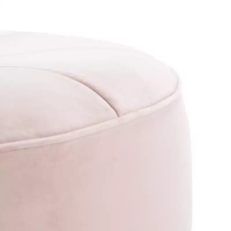 Pouf rotondo in velluto trapuntato, rosa cipria, struttura in legno, imbottitura in schiuma, 125 kg, 50 cm di diametro