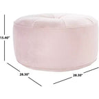 Pouf rotondo in velluto trapuntato, rosa cipria, struttura in legno, imbottitura in schiuma, 125 kg, 50 cm di diametro